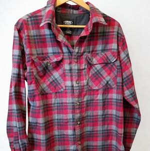 Rugged Wear Madras Flannel Casual Button Up Shirt Mens Size Large L Red Gray